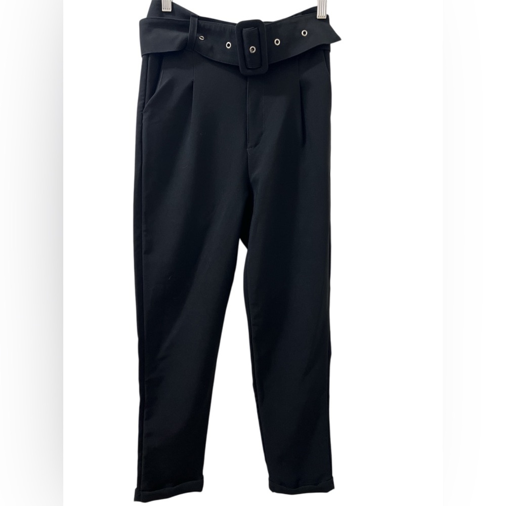Women high waisted cigarette pants with belt